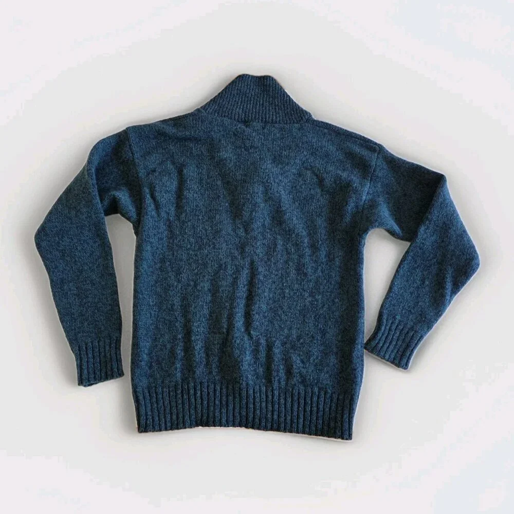 Cricketeer Vtg Sweater Mens L Blue Green Wool Blend Shawl Collar Grandpa Cottage